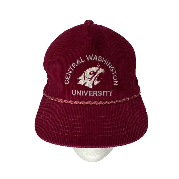 Vintage Central Washington University Hat Corduroy Red Snap Back Cap THAT HAT - Picture 1 of 6